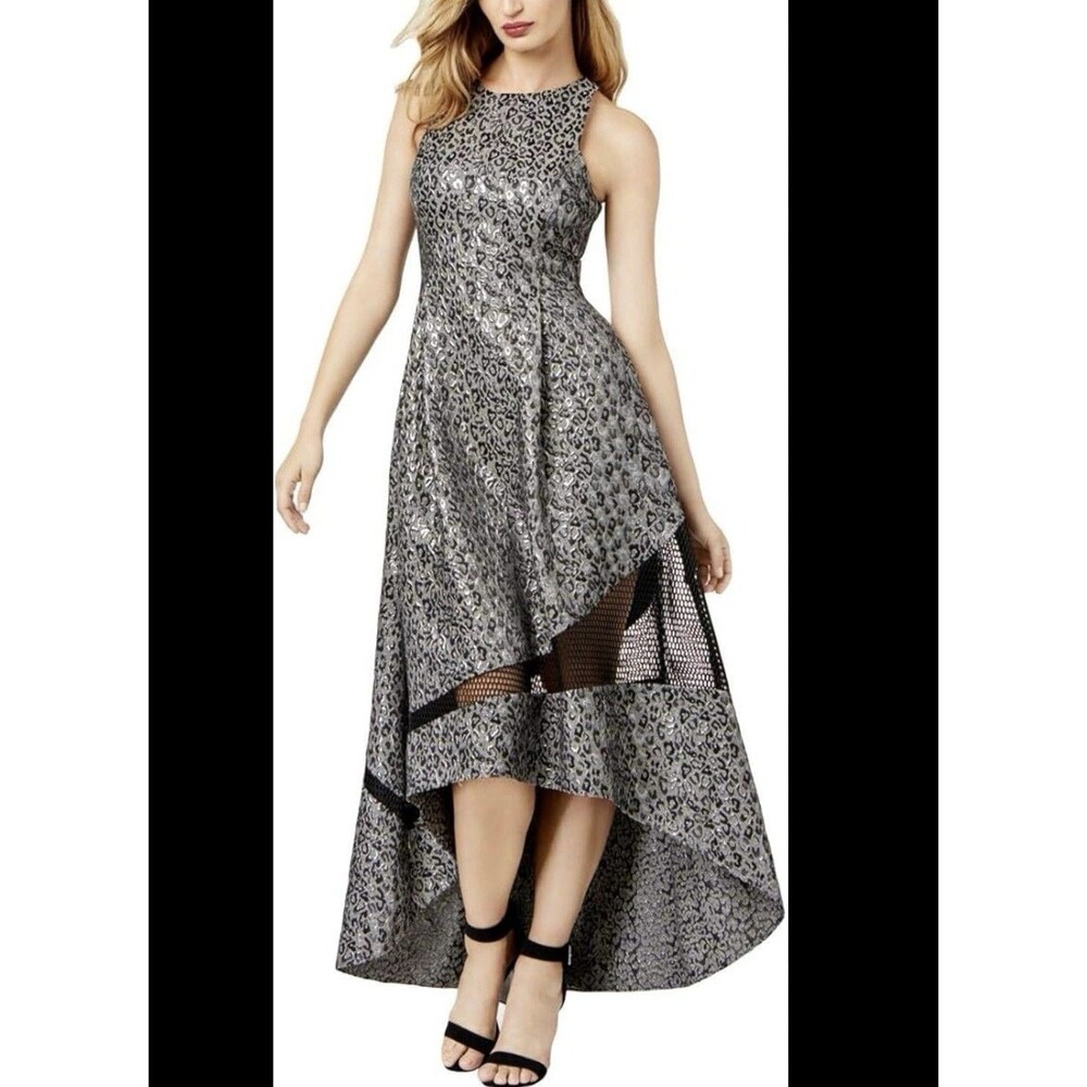 Sachin & Babi Dress Size 2 Silver Animal Print Metallic Leopard Black Mesh Prom